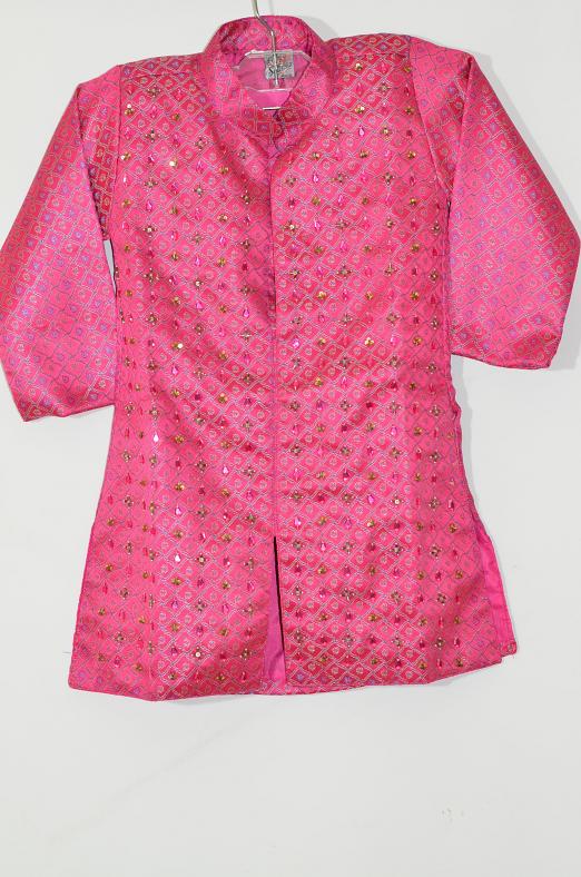 Pink Poly Dupion Silk Shervani w/ Churidar Pants & Stole 3 Yr Boys Pink Poly Dupion Silk Shervani w/ Churidar Pants & Stole 3 Yr Boys