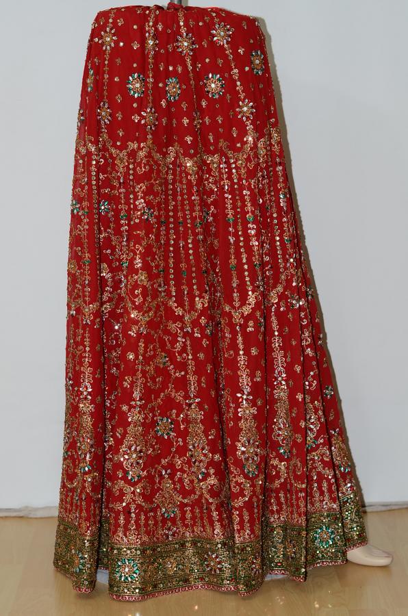 Red Georgette Lehanga w/ Stiched Blouse Side Adjustable Tie & Stole Red Georgette Lehanga w/ Stiched Blouse Side Adjustable Tie & Stole