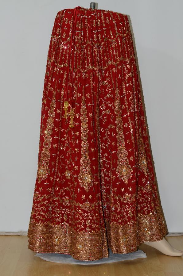 Red Georgette Lehanga w/ Unstiched Embellished Blouse & Stole