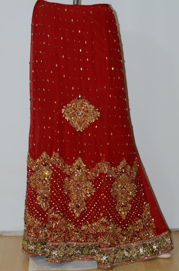 Dark Red Georgette Fish Cut Lehanga w/ Blouse Front & Back Work w/ Stole Dark Red Georgette Fish Cut Lehanga w/ Blouse Front & Back Work w/ Stole