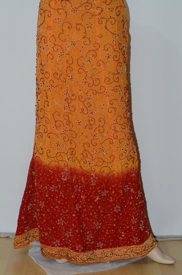 Orange & Red Crepe Lehanga Elastic w/ Blouse & Stole