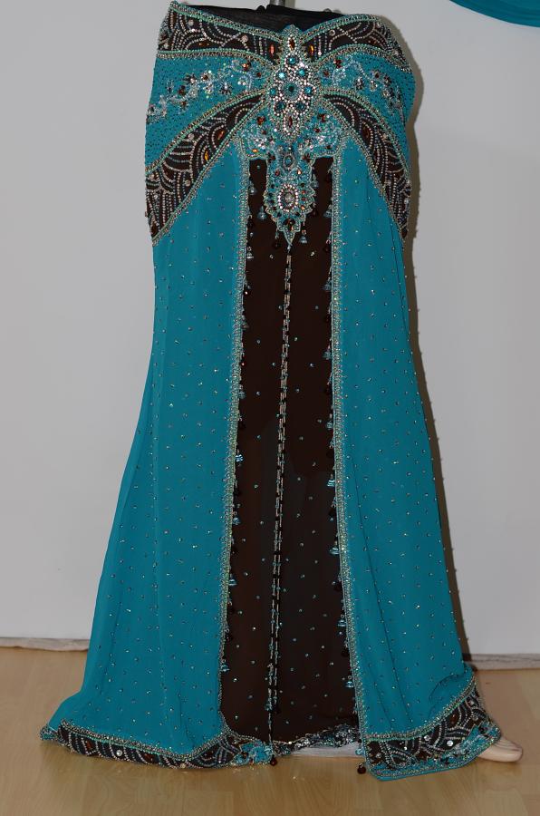 Black & Blue Georgette Lehanga w/ Side Zip Blouse w/ Removable Coat & Stole Black & Blue Georgette Lehanga w/ Side Zip Blouse w/ Removable Coat & Stole
