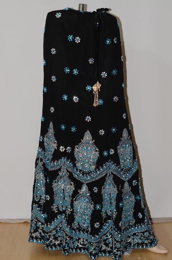 Black & Blue Georgette Fish Cut Lehanga w/ Unstiched Blouse w/ Inner Lining Satin w/ Stole Black & Blue Georgette Fish Cut Lehanga w/ Unstiched Blouse w/ Inner Lining Satin w/ Stole