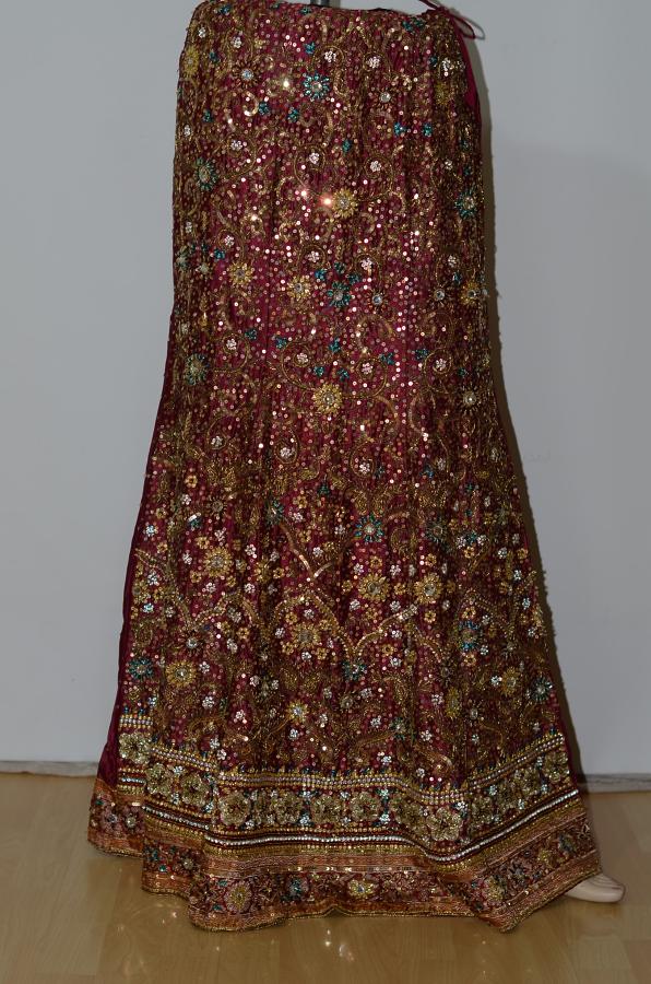 Maroon Georgette Fish Cut Lehanga w/ Blouse, Optional Sleeves & Stole Maroon Georgette Fish Cut Lehanga w/ Blouse, Optional Sleeves & Stole