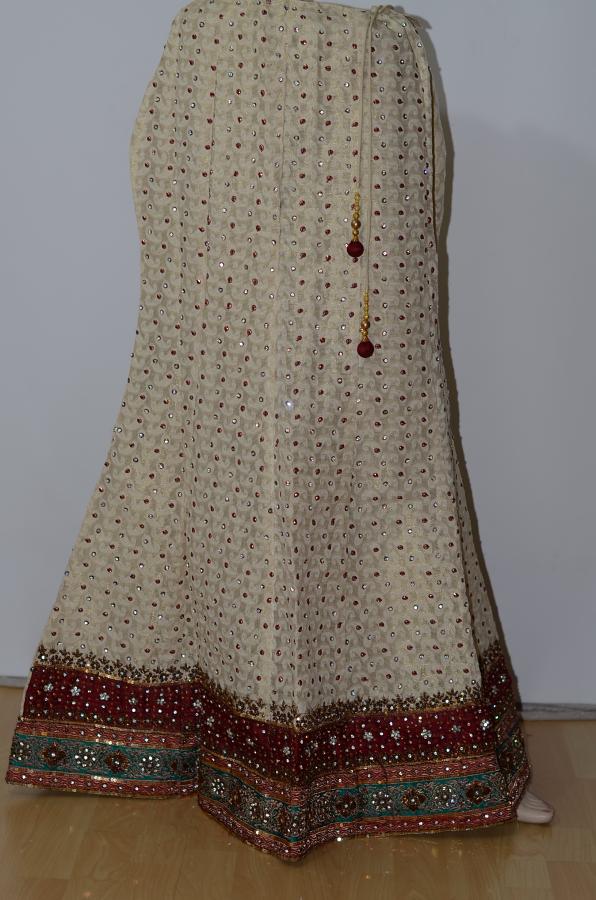 Cream Chanderi Silk Fish Cut Lehanga w/ Blouse & Stole Cream Chanderi Silk Fish Cut Lehanga w/ Blouse & Stole