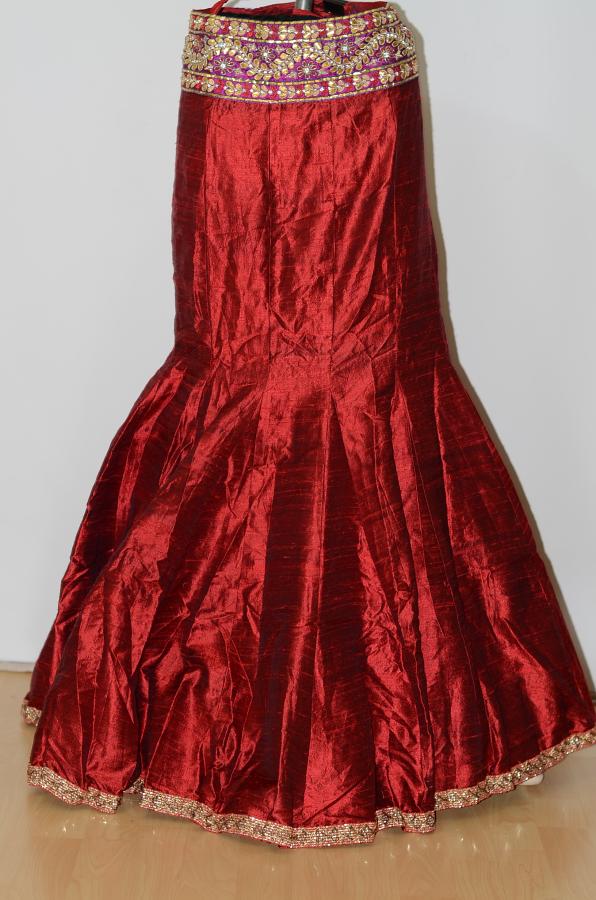 Red Chanderi Silk Fish Cut Lehanga w/ & Blouse, Removable Over Coat & Net Stole Red Chanderi Silk Fish Cut Lehanga w/ & Blouse, Removable Over Coat & Net Stole