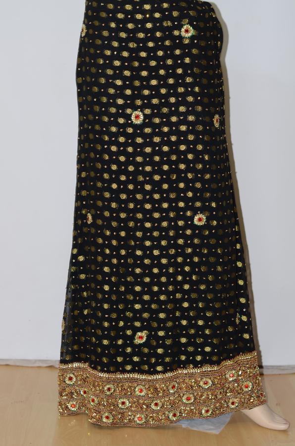 Black & Gold Georgette Lehanga Side Zip w/ Blouse Optional Sleeves & Stole Black & Gold Georgette Lehanga Side Zip w/ Blouse Optional Sleeves & Stole