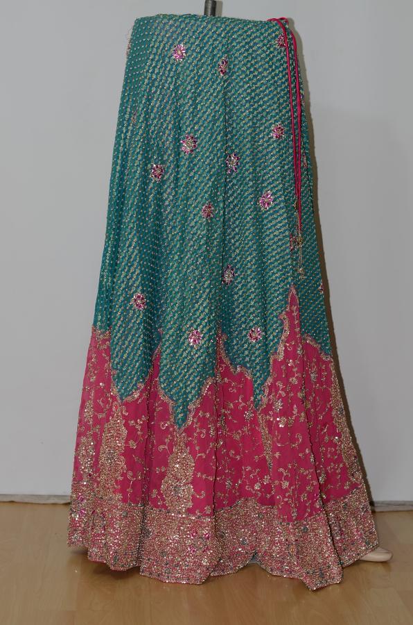 Pink & Teal Blue Georgette Lehanag w/ Unstiched Inner Satin Lining Choli & Stole Pink & Teal Blue Georgette Lehanag w/ Unstiched Inner Satin Lining Choli & Stole
