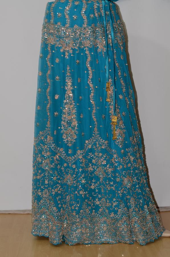 Teal Blue Georgette Lehanga w/ Blouse Neck & Hands Work & Stole Teal Blue Georgette Lehanga w/ Blouse Neck & Hands Work & Stole