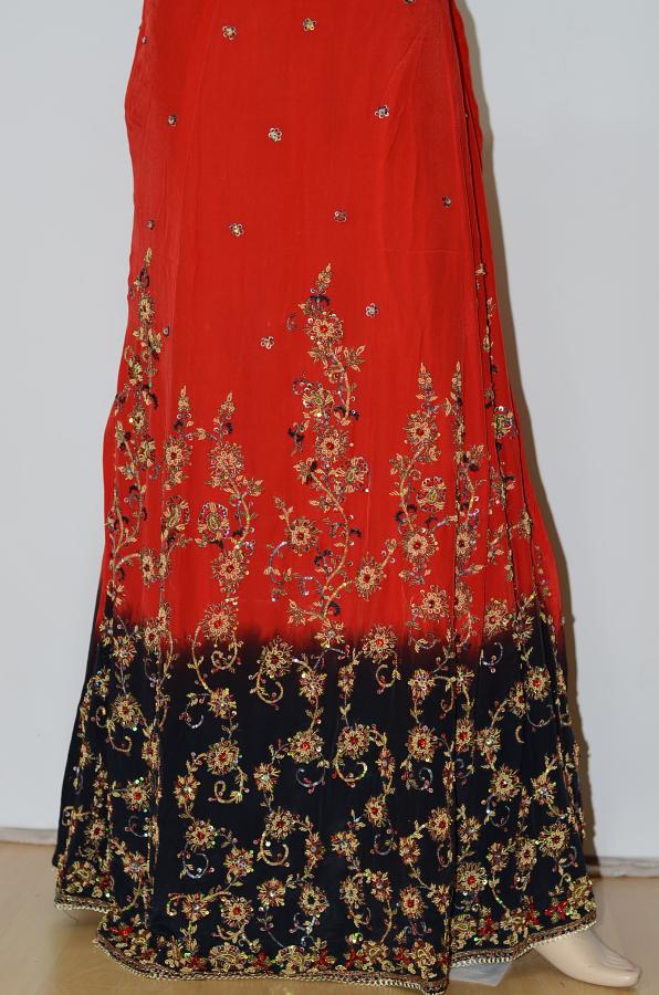 Red & Black Georgette Lehanga Side Zip w/ Blouse Optional Sleeves & Stole Red & Black Georgette Lehanga Side Zip w/ Blouse Optional Sleeves & Stole