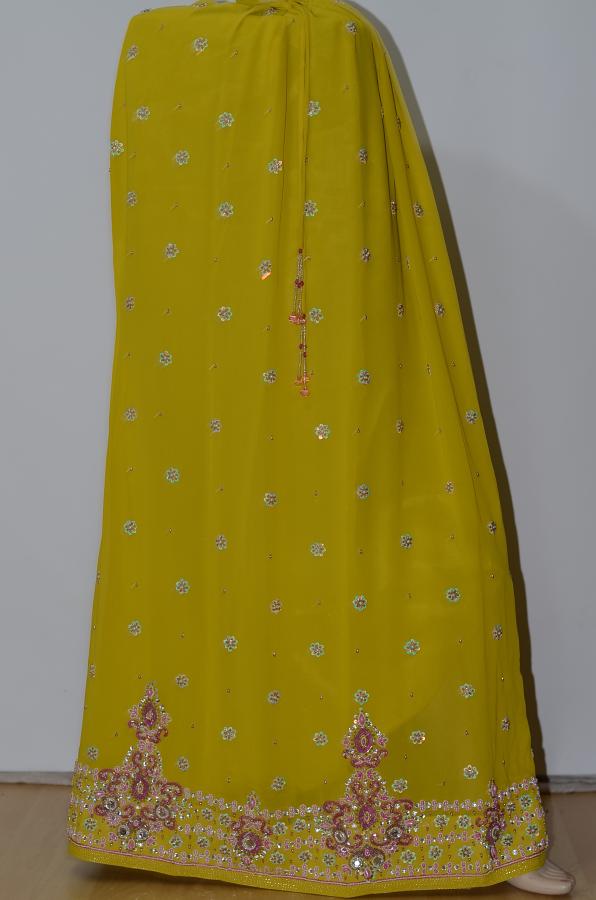 Radium Yellow Georgette Lehanga w/ Blouse & Stole