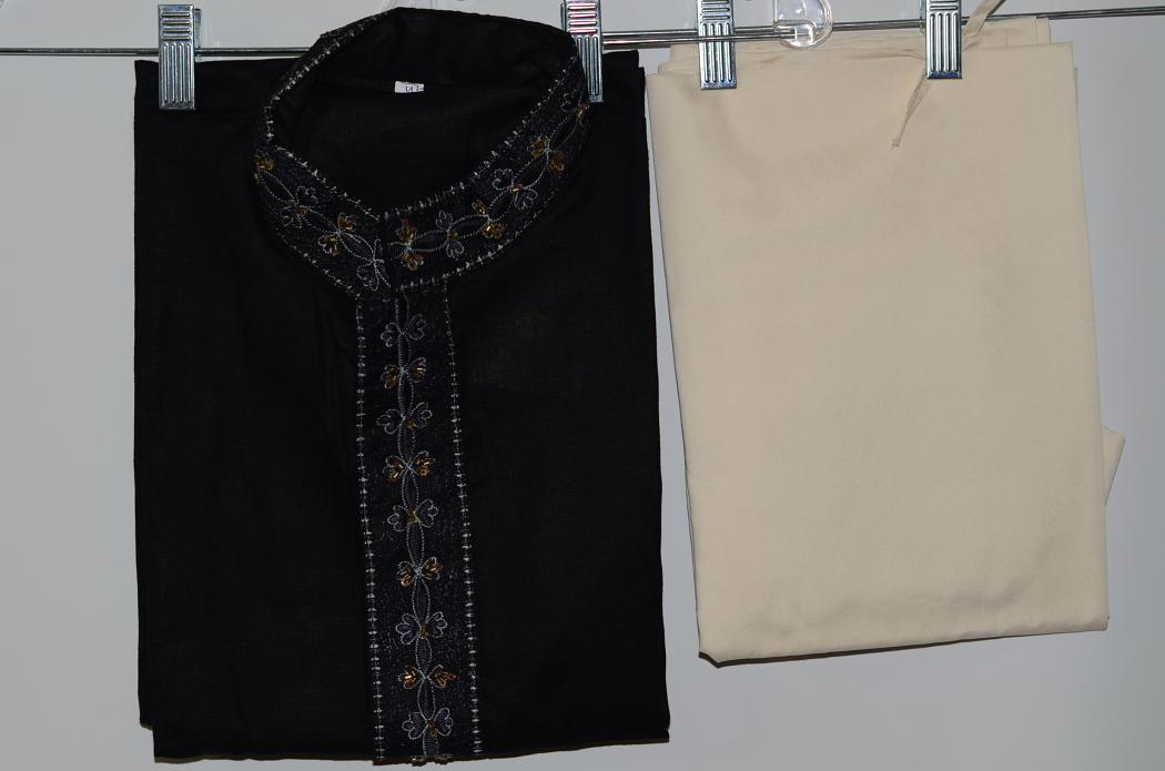 Black Color Cotton Kurta Pajama w/ Churidar Pants #35877 | Buy Men ...