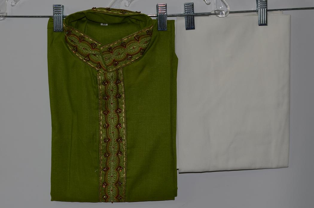 Green Color Cotton Kurta Pajama w/ Churidar Pants for Men Green Color Cotton Kurta Pajama w/ Churidar Pants for Men