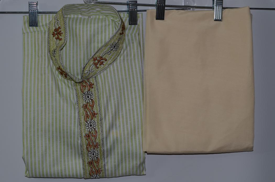 Light Green Color Cotton Kurta Pajama w/ Churidar Pants Light Green Color Cotton Kurta Pajama w/ Churidar Pants