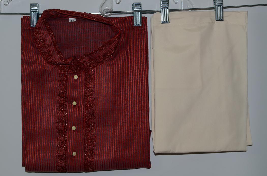 Dark Marron Color Cotton Kurta Pajama w/ Churidar Pants Dark Marron Color Cotton Kurta Pajama w/ Churidar Pants