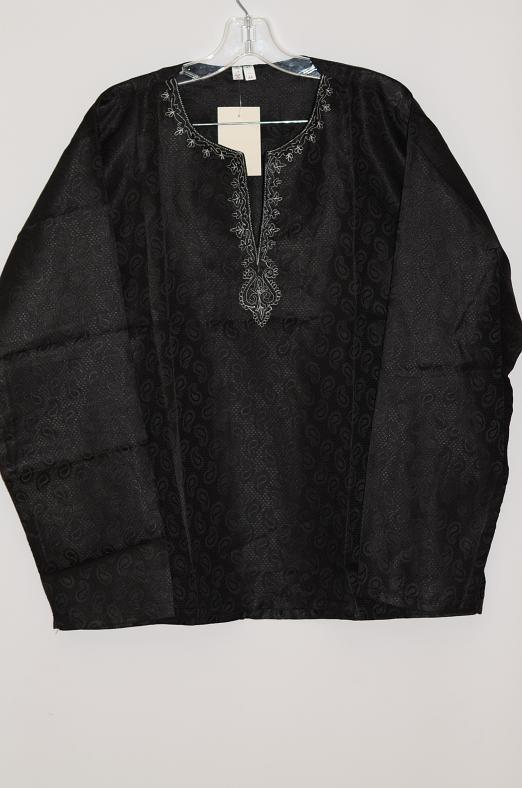 Black Color Polyster Short Kurta w/ Full Sleeves S/XL