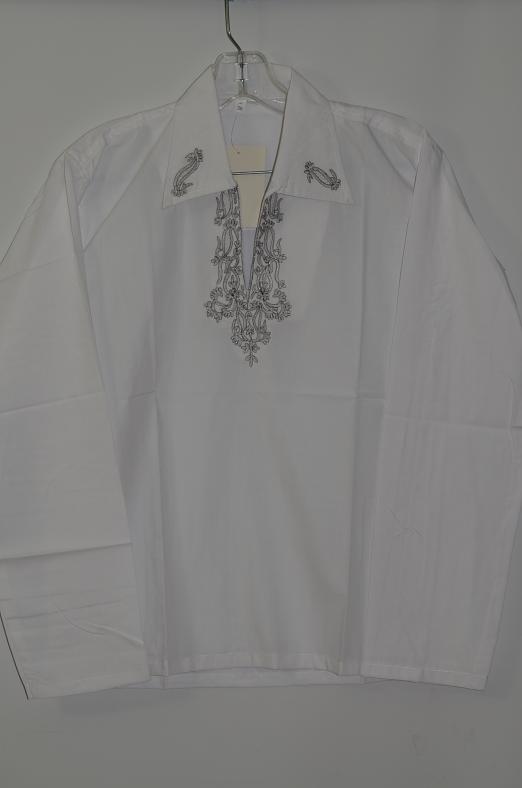 White Polyster Short Ladies Kurta w/ Full Sleeves S-2XL