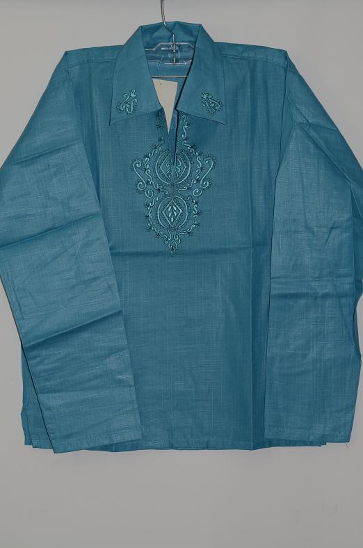 Blue Green Polyster Short Ladies Kurta w/ Full Sleeves S-3XL Blue Green Polyster Short Ladies Kurta w/ Full Sleeves S-3XL