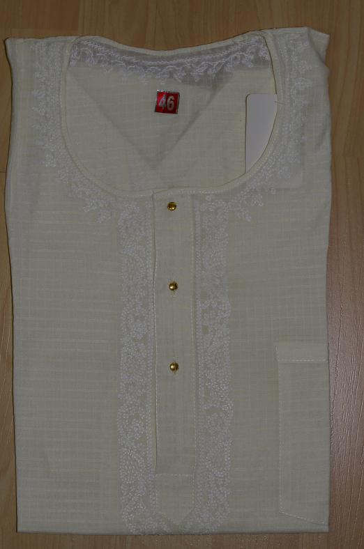 Light Yellow Color Cotton Short Kurta w/ Full Sleeves - Plus Size Light Yellow Color Cotton Short Kurta w/ Full Sleeves - Plus Size