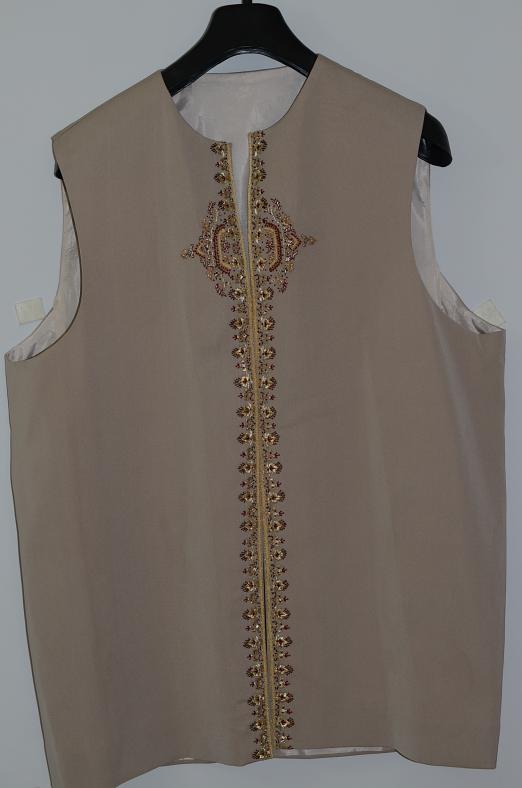 Light Brown Color Polyster Sherwani Comes w/ Inner Jacket Over Coat & Pants Light Brown Color Polyster Sherwani Comes w/ Inner Jacket Over Coat & Pants