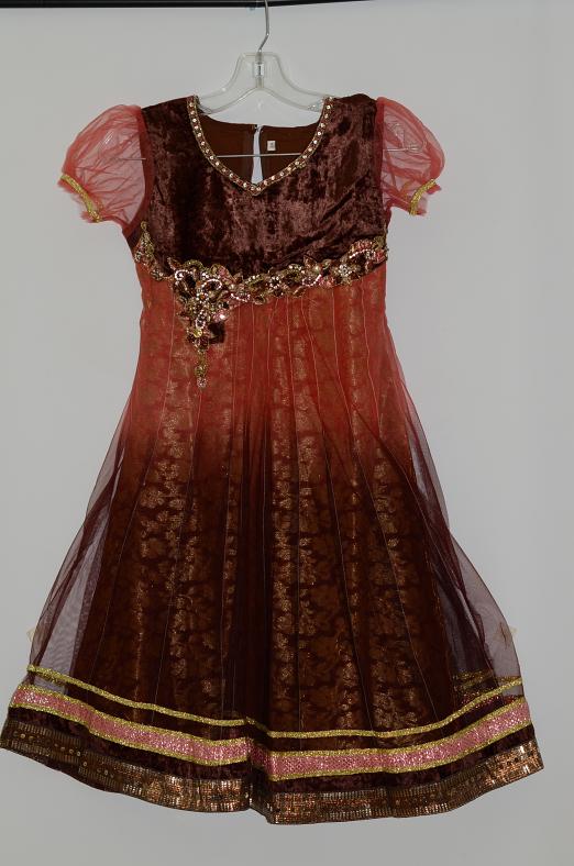 Brown & Pink Net Anarkali Dress w/ Velvet On The Top Churidar Pants & Stole Brown & Pink Net Anarkali Dress w/ Velvet On The Top Churidar Pants & Stole
