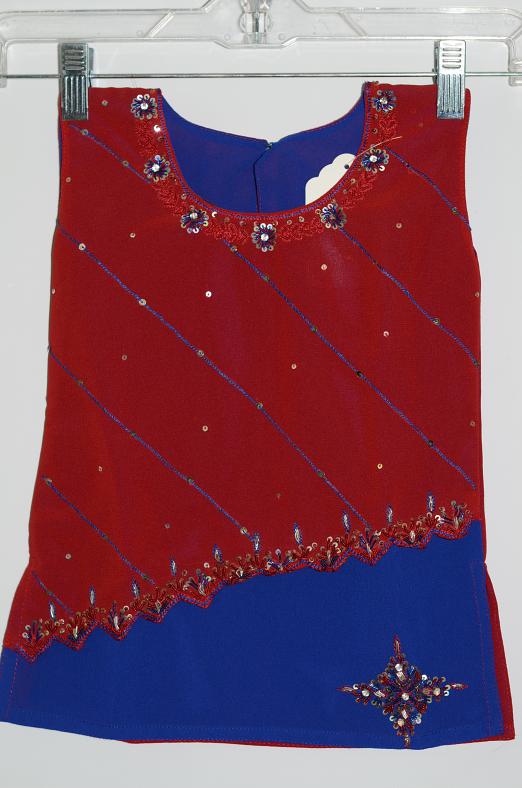 Gerogette Red & Blue Dress w/ Salwar Pants & Stole & Separate Sleeves Gerogette Red & Blue Dress w/ Salwar Pants & Stole & Separate Sleeves
