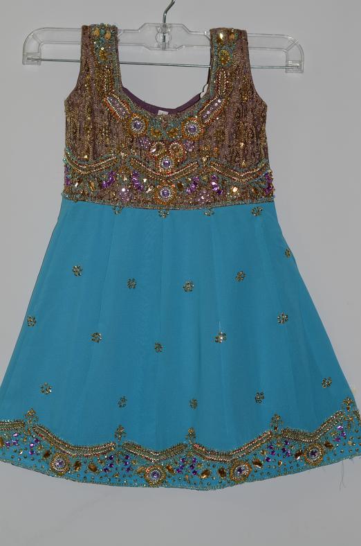 Blue Georgette Dress w/ Churidar Pants & Stole Optional Sleeves To Attach Blue Georgette Dress w/ Churidar Pants & Stole Optional Sleeves To Attach
