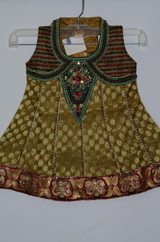 Golden Brown Cotton Silk Dress w/ Churidar Pants & Stole for Girls Golden Brown Cotton Silk Dress w/ Churidar Pants & Stole for Girls