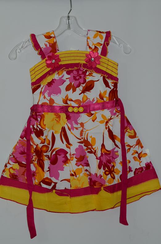 Stunning White & Yellow Cotton Girls Dress