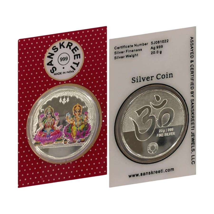 999 Pure Silver Ganesh Lakshmi / Laxmi Twenty Gram Sealed Meena Coin 999 Pure Silver Ganesh Lakshmi / Laxmi Twenty Gram Sealed Meena Coin