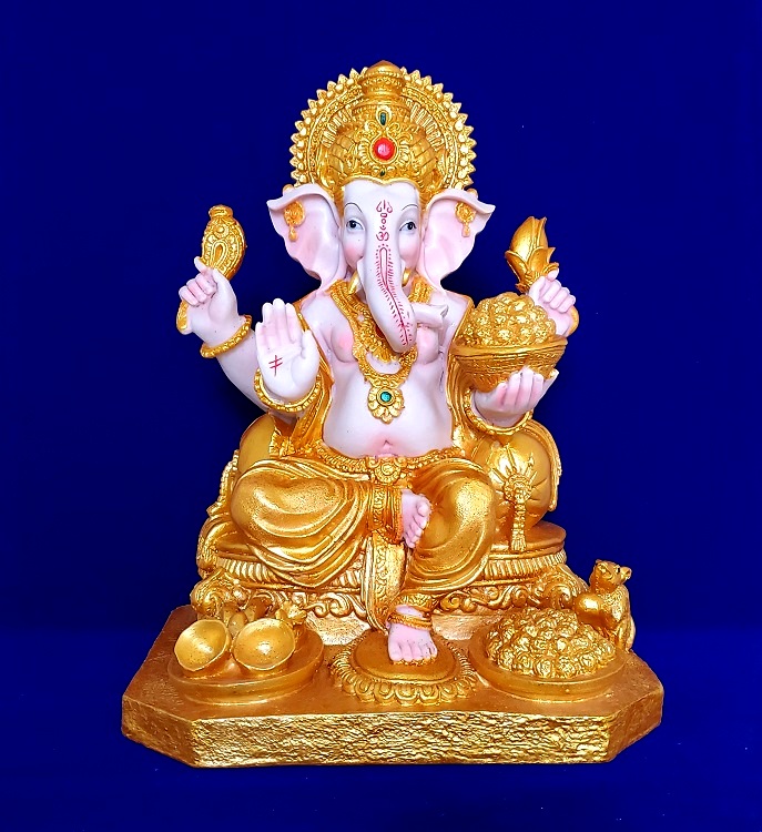 Golden Shri Venilals Hindu God Ganesh With Diya Statue Idol For Home Temple 