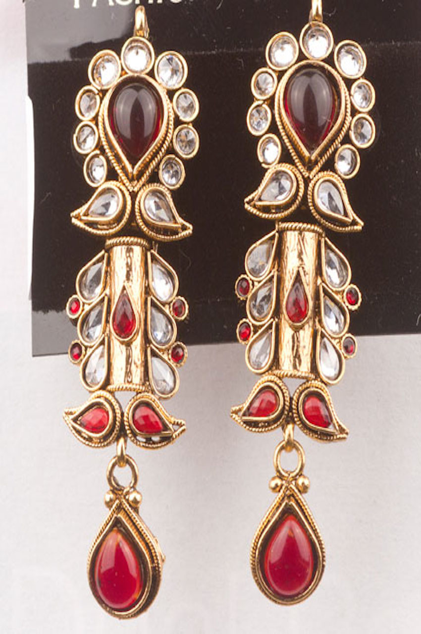 Red And Maroon Stone Studded Antique Finish Earrings #30142 | DesiClik ...