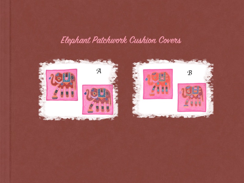 Elephant Patchwork Cushion Covers in Pink – Set of 2 Elephant Patchwork Cushion Covers in Pink – Set of 2