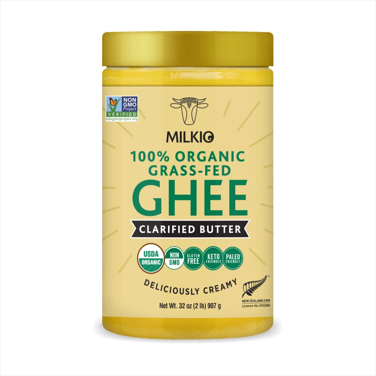 MILKIO 100% Organic Grass Fed Ghee USDA Certified 32 Oz