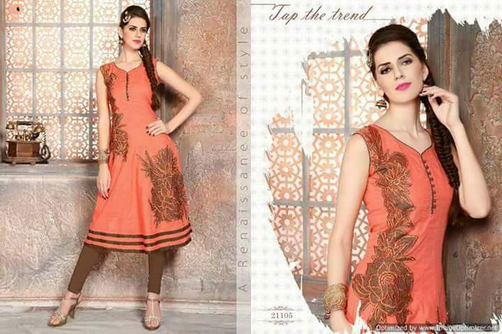 XL Light Orange Applique Work Readymade Anarkali Dress XL Light Orange Applique Work Readymade Anarkali Dress