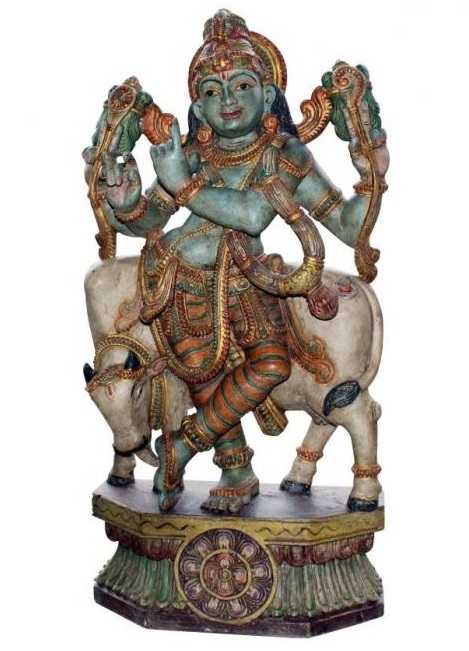 Handmade Artistic Large Lord Krishna Statue /w Cow - 3 Ft Handmade Artistic Large Lord Krishna Statue /w Cow - 3 Ft