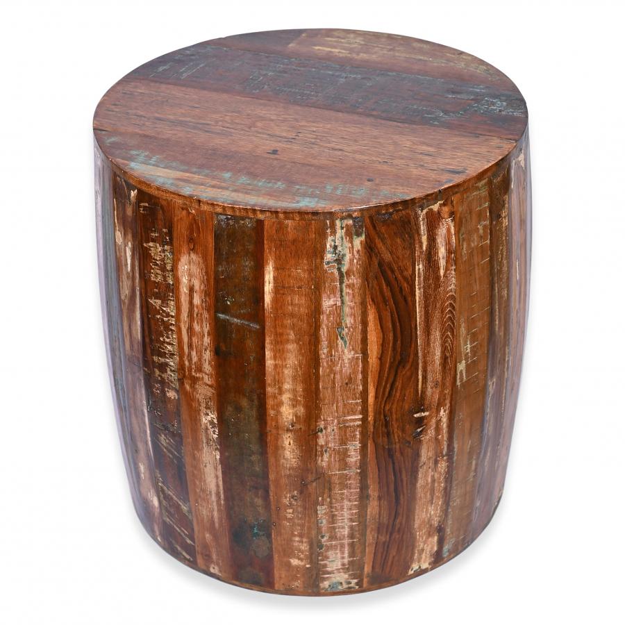 Rustic Design Reclaimed Wood Drum Barrel Style Side Table Stool 18