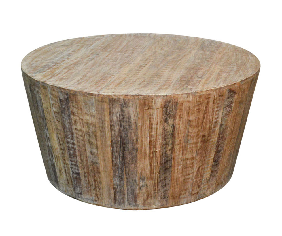 Distressed White Reclaimed Round Tapered Side Coffee Table 36" Distressed White Reclaimed Round Tapered Side Coffee Table 36"