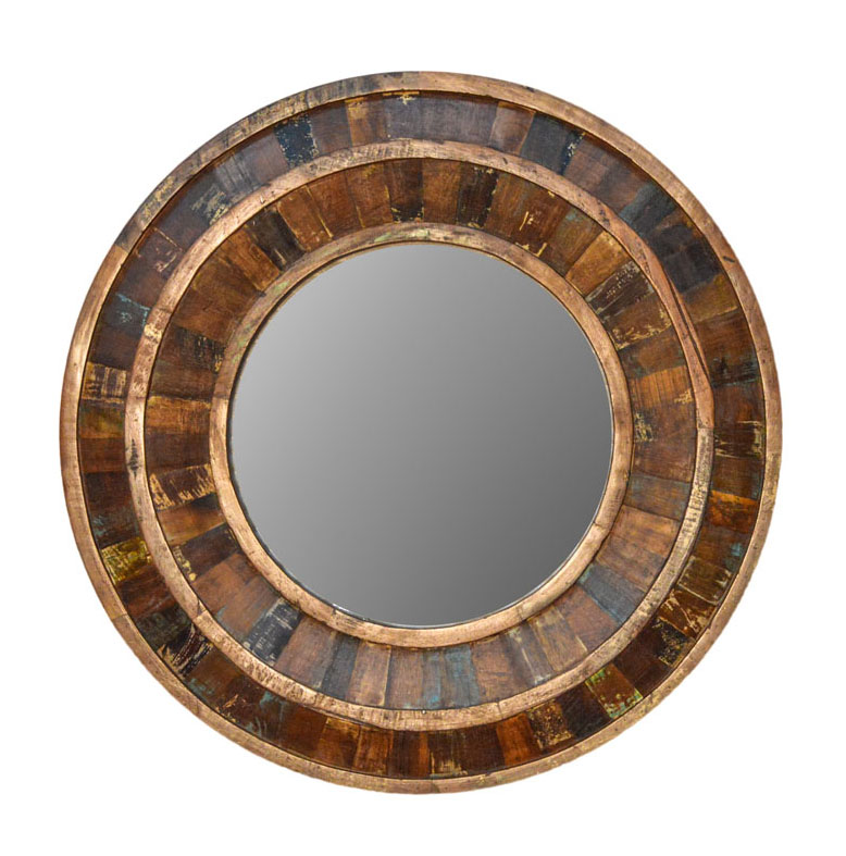 Traditional Rustic Reclaimed Round Wooden Mirror 36" Traditional Rustic Reclaimed Round Wooden Mirror 36"