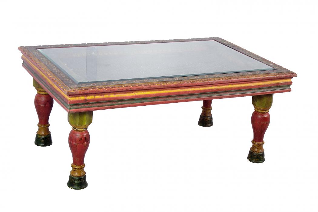 Handmade Wooden Carved Hand Painted Iron Grill Coffee Table Handmade Wooden Carved Hand Painted Iron Grill Coffee Table