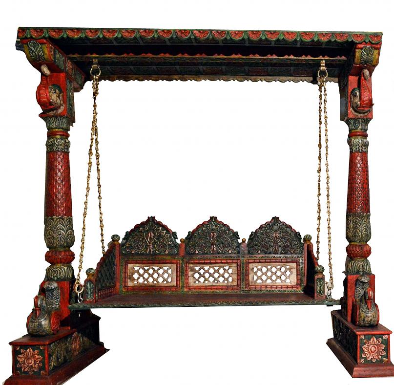 Royal Swing Set (Indian Jhula) w/ Wooden Carved Elephant