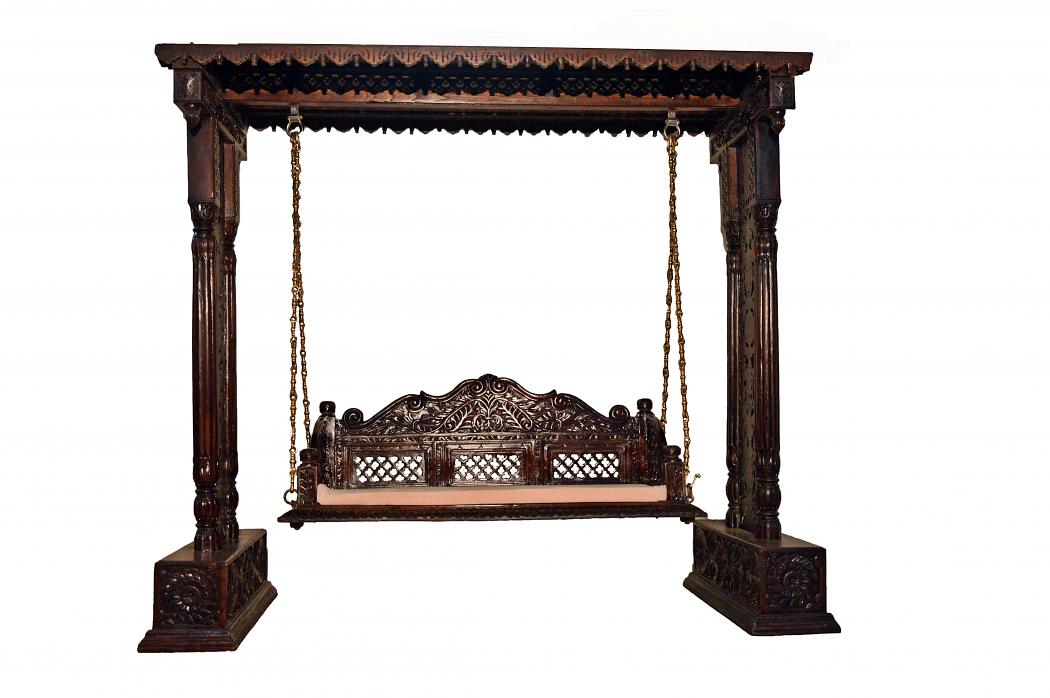 Jali Flower Design Wooden Carved Maharaja Swing Set Indoor Jhula