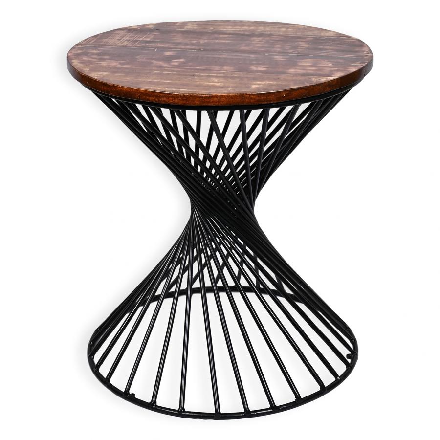 Stylish 20" Accent Table W/ Reclaimed Wood Round Top & Iron Base