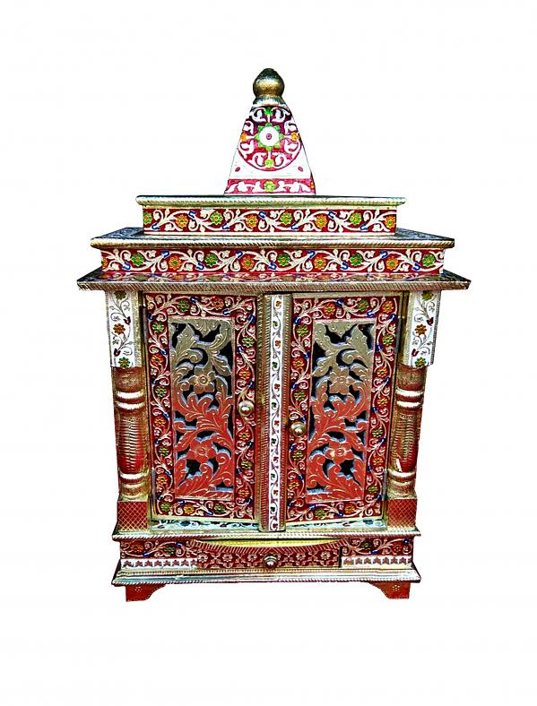 Handcrafted Meenakari Mandir w/ Door for Hindu Puja Ghar at Home  20"