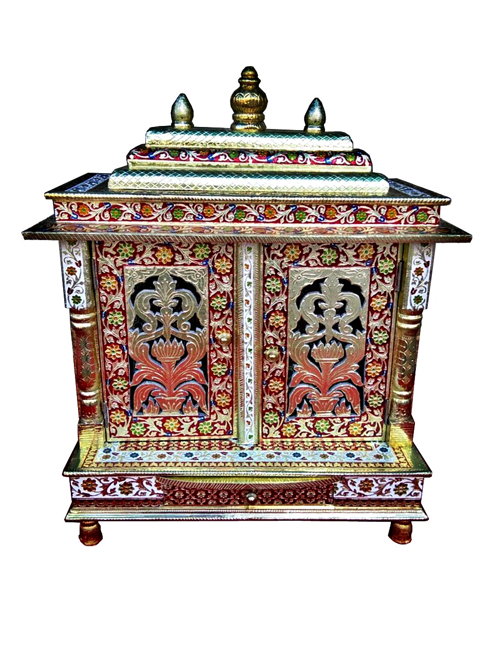 Traditional Meenakari Home Puja Mandir Hindu Temple w/ Door 27" Traditional Meenakari Home Puja Mandir Hindu Temple w/ Door 27"