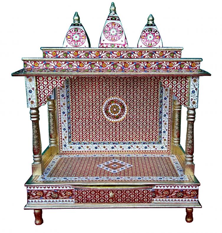 Large Size Home Pooja Mandir Hindu Temple w/o Doors w/ Meenakari Work 33"