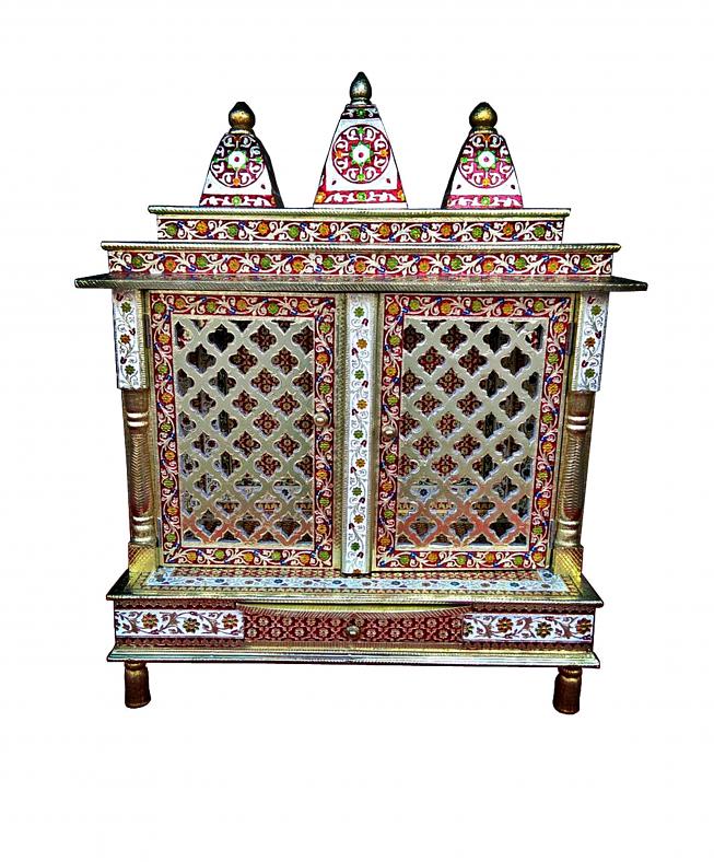 Beautiful Mina Work Large Size Home Puja Mandir Altar w/ Door 33"