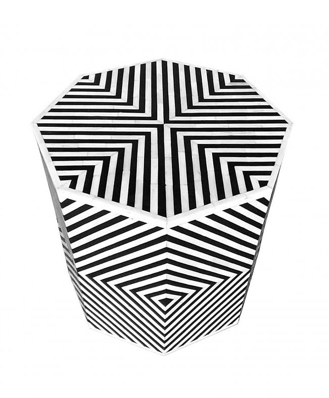 Geomatric Bone Inlay Octagonal Side Table