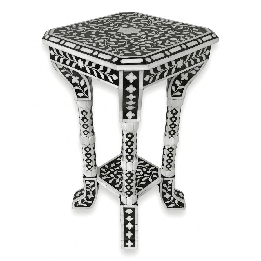 Floral Pattern Bone Inlay Accent Table 12"