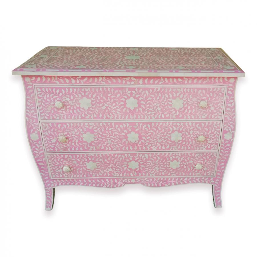 Handmade French Provincial Style Bone Inlay Dresser Chest Of Drawers In Pink 42"